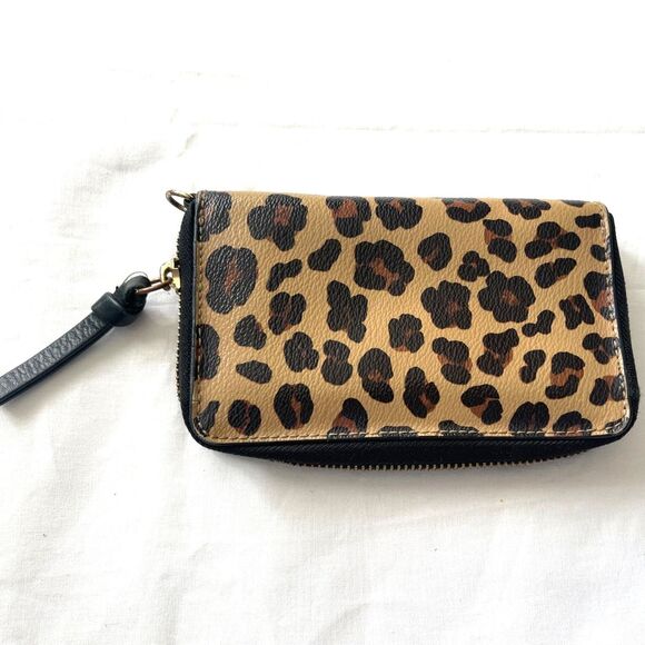 Tory Burch 6" Wallet Cheetah Leopard All OverPrint Zip Around Wallet Vintage Y2K - Picture 6 of 7